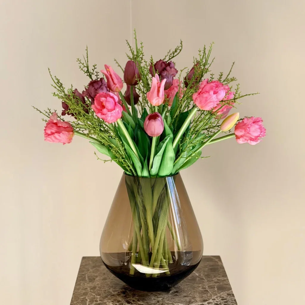 Real Touch Kunst Tulpen Boeket in taupe vaas