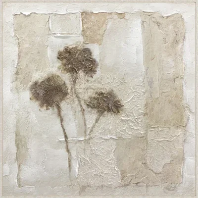 Beige schilderij incl. lijst 100x100cm Handgeschilderd '3 bloemen'