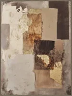 Beige bruin schilderij incl. lijst 60x80cm Handgeschilderd 'Donkere vlakken'