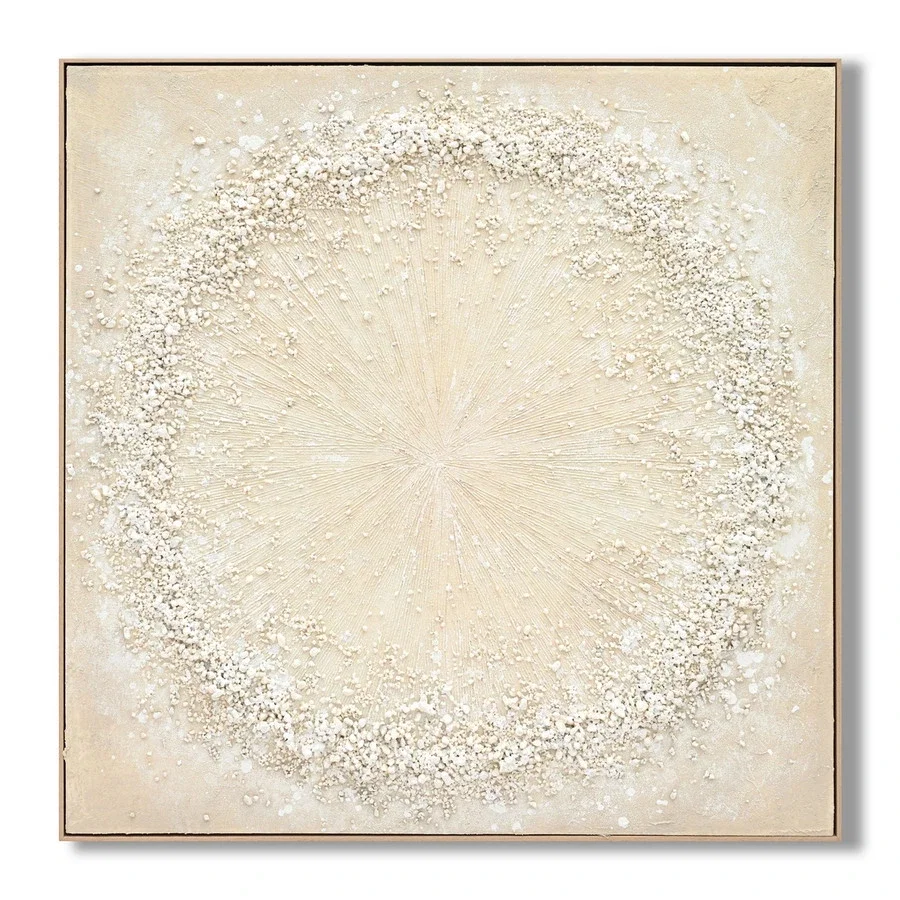 Beige schilderij incl. lijst 102x102cm 100% Handgeschilderd 'cirkel'