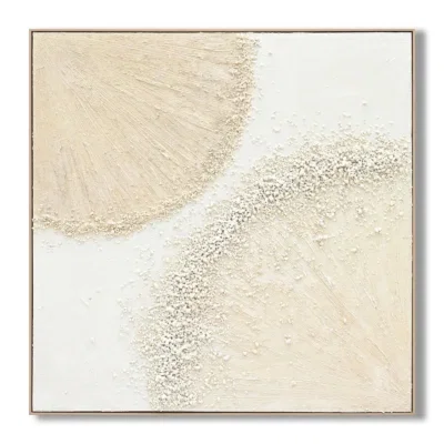 Beige schilderij incl. lijst 102x102cm 100% Handgeschilderd 'halve cirkel'