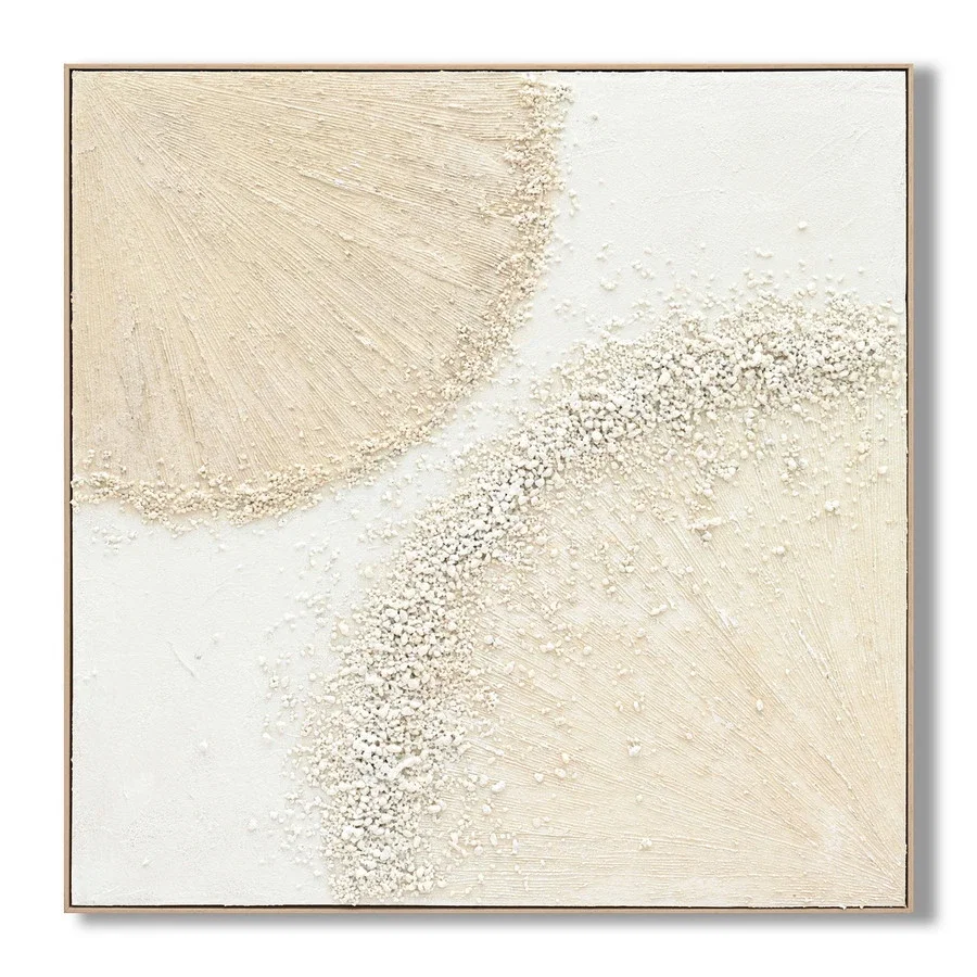 Beige schilderij incl. lijst 102x102cm 100% Handgeschilderd 'halve cirkel'