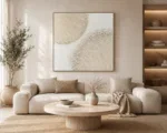 Beige schilderij incl. lijst 102x102cm 100% Handgeschilderd 'halve cirkel' - Afbeelding 2