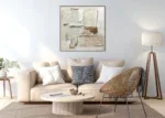 Beige schilderij incl. lijst 100x100cm Handgeschilderd 'Witte vlakken' - Afbeelding 2
