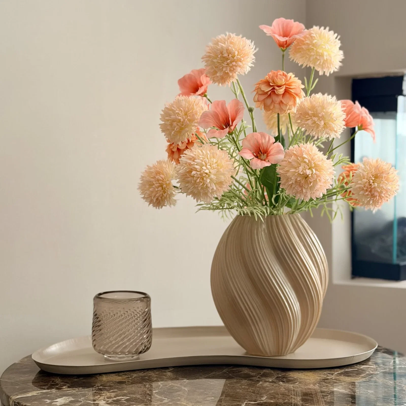 Salon tafel decoratie set peach beige Salon tafel decoratie set peach beige