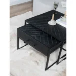 Salontafel Ruby Visgraat - Zwart Mangohout - Set van 2 - Afbeelding 3