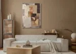 Beige bruin schilderij incl. lijst 60x80cm Handgeschilderd 'Donkere vlakken' - Afbeelding 2