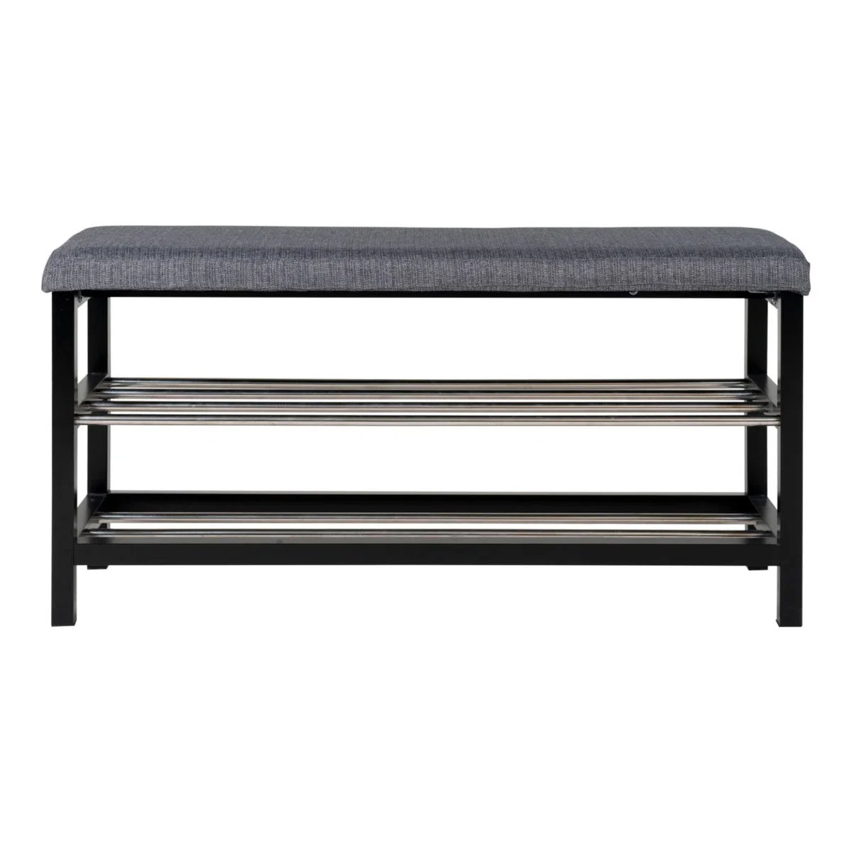 Padova Bench - Bench with cushion and 2 shelves, grey, black legs 100x34x50 cm - Afbeelding 2