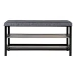 Padova Bench - Bench with cushion and 2 shelves, grey, black legs 100x34x50 cm - Afbeelding 2