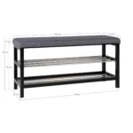 Padova Bench - Bench with cushion and 2 shelves, grey, black legs 100x34x50 cm - Afbeelding 4