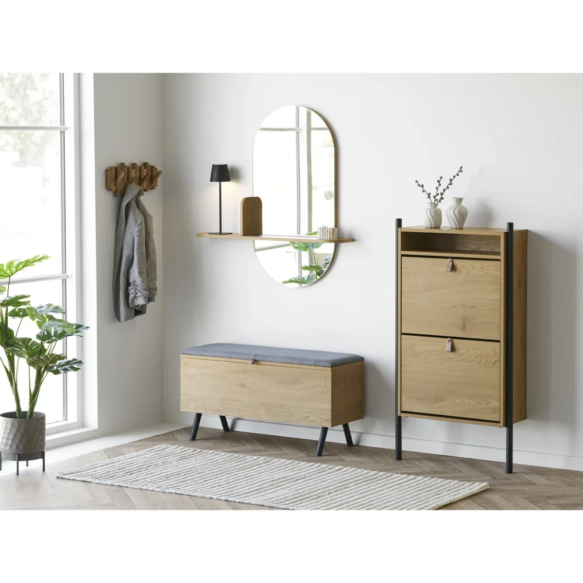 Barco Bench with storage - Bench with storage, oak look 92x33x48 cm - Afbeelding 10