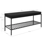 Vita Bench - Bench with cushion and shelf, black with black legs 100x36x48,5 cm - Afbeelding 4