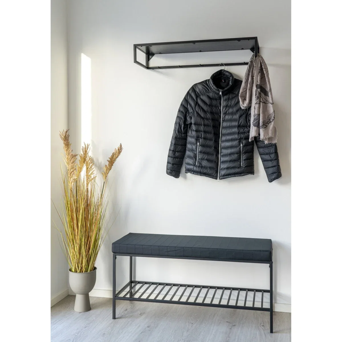 Vita Bench - Bench with cushion and shelf, black with black legs 100x36x48,5 cm - Afbeelding 6