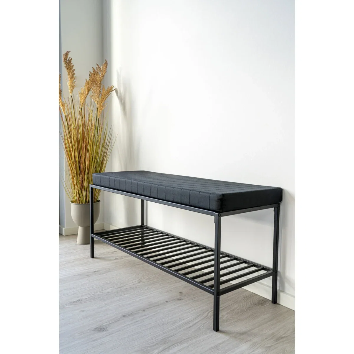 Vita Bench - Bench with cushion and shelf, black with black legs 100x36x48,5 cm - Afbeelding 8