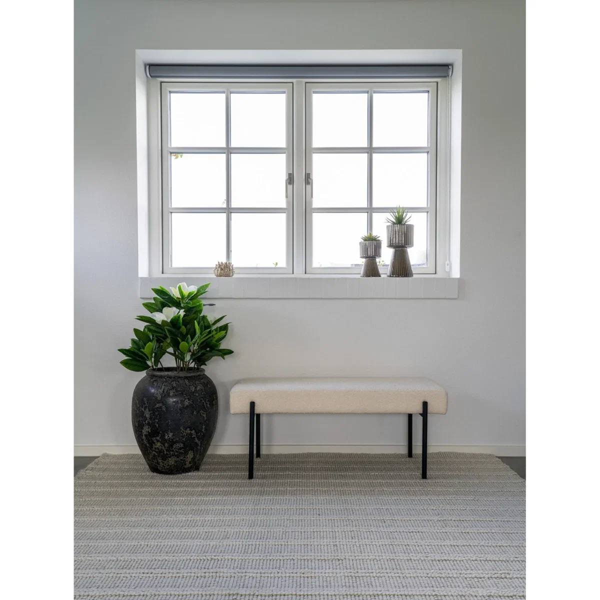 Swindon Bench - Bench, bouclé, white, black legs 100x36x42,5 cm, HN1232 - Afbeelding 3