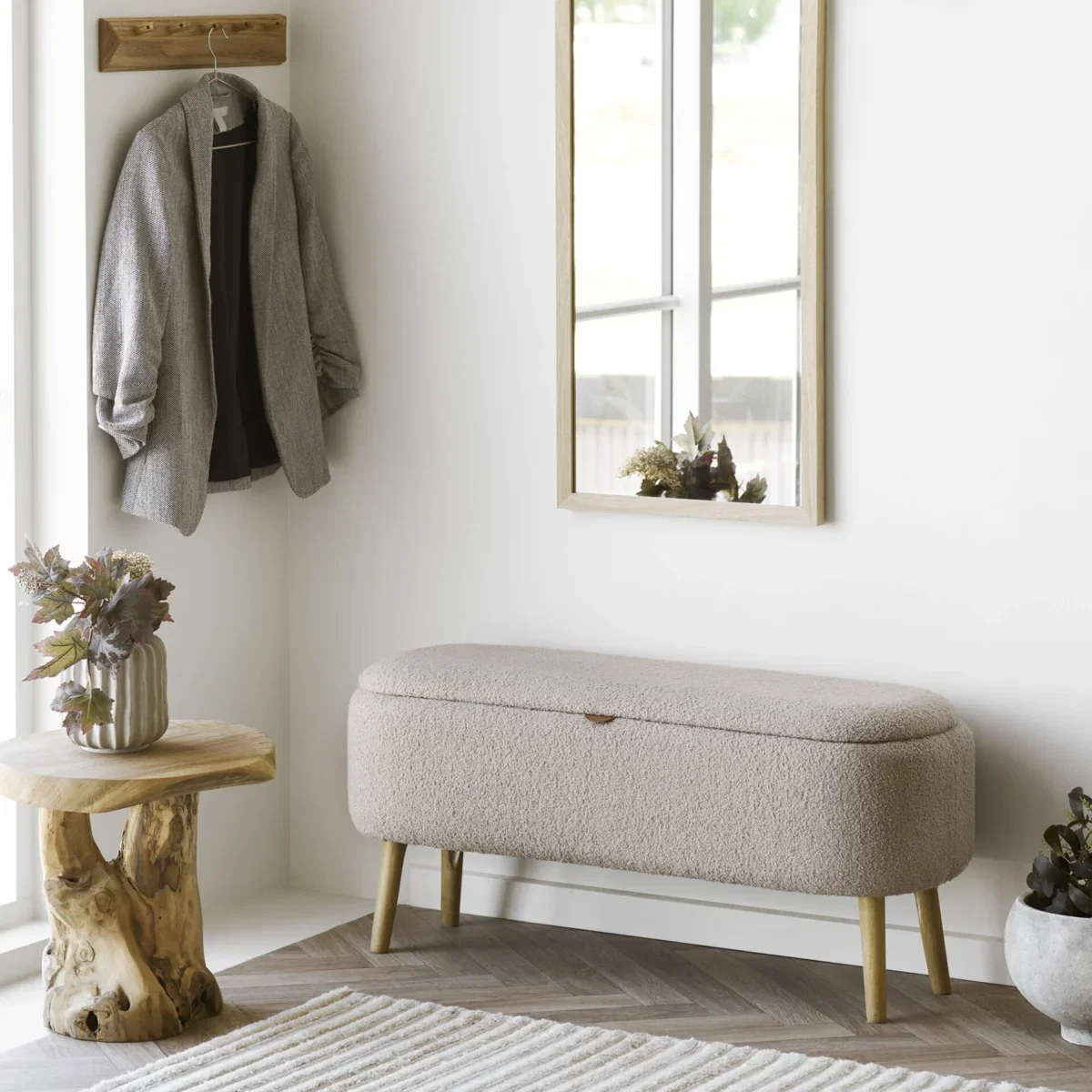 Harlow Bench - Bench with storage, bouclé, beige 95x37x45 cm, HN1063 - Afbeelding 10