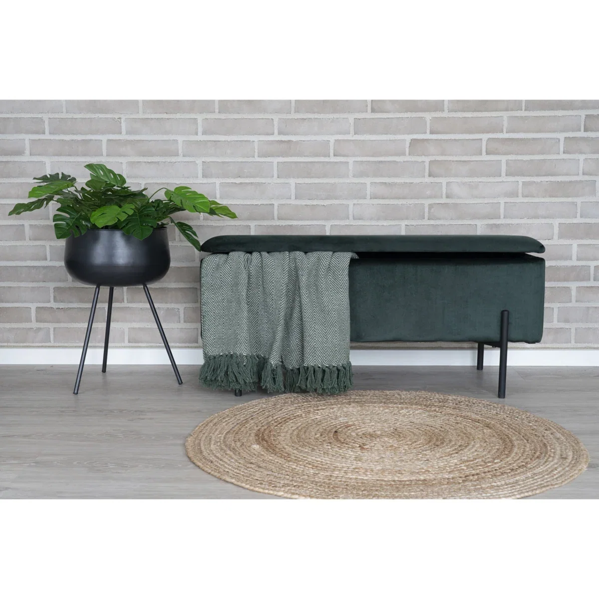 Watford Bench - Bench with storage, velour, green 95x36,5x43 cm, HN1206 - Afbeelding 4
