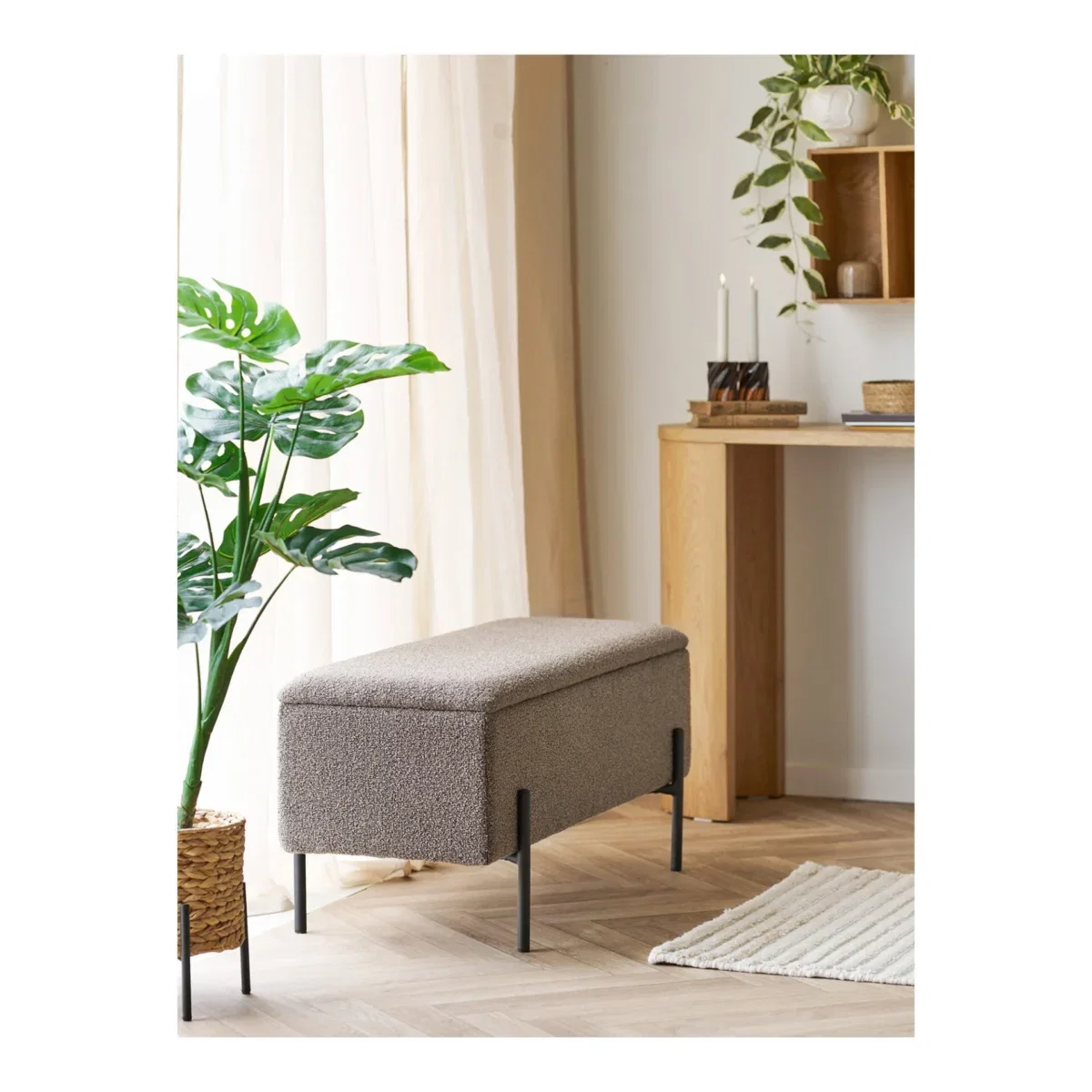 Watford Bench - Bench with storage, bouclé, brown 95x36,5x43 cm, HN1061 - Afbeelding 7
