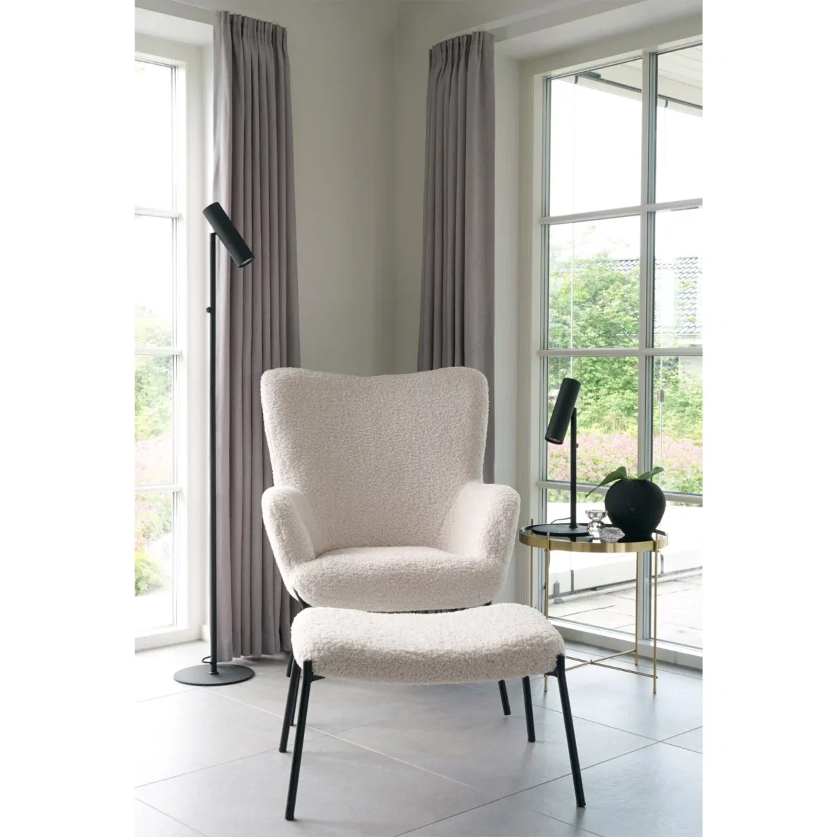 Glasgow Footrest - Footrest, artificial lambskin, white, black legs HN1090 - Afbeelding 5