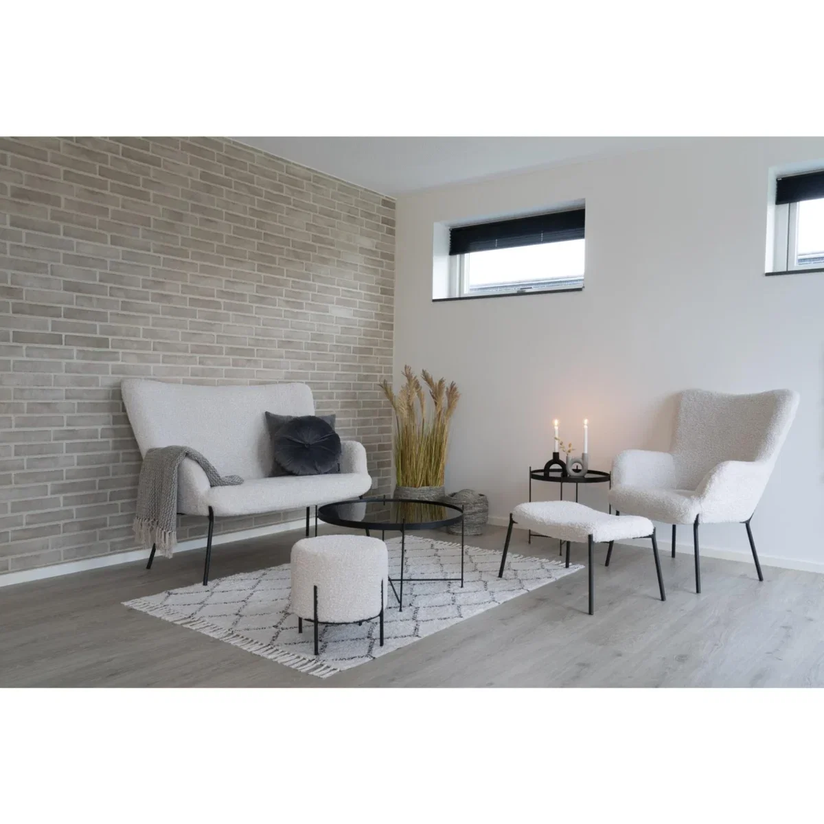 Glasgow Footrest - Footrest, artificial lambskin, white, black legs HN1090 - Afbeelding 6