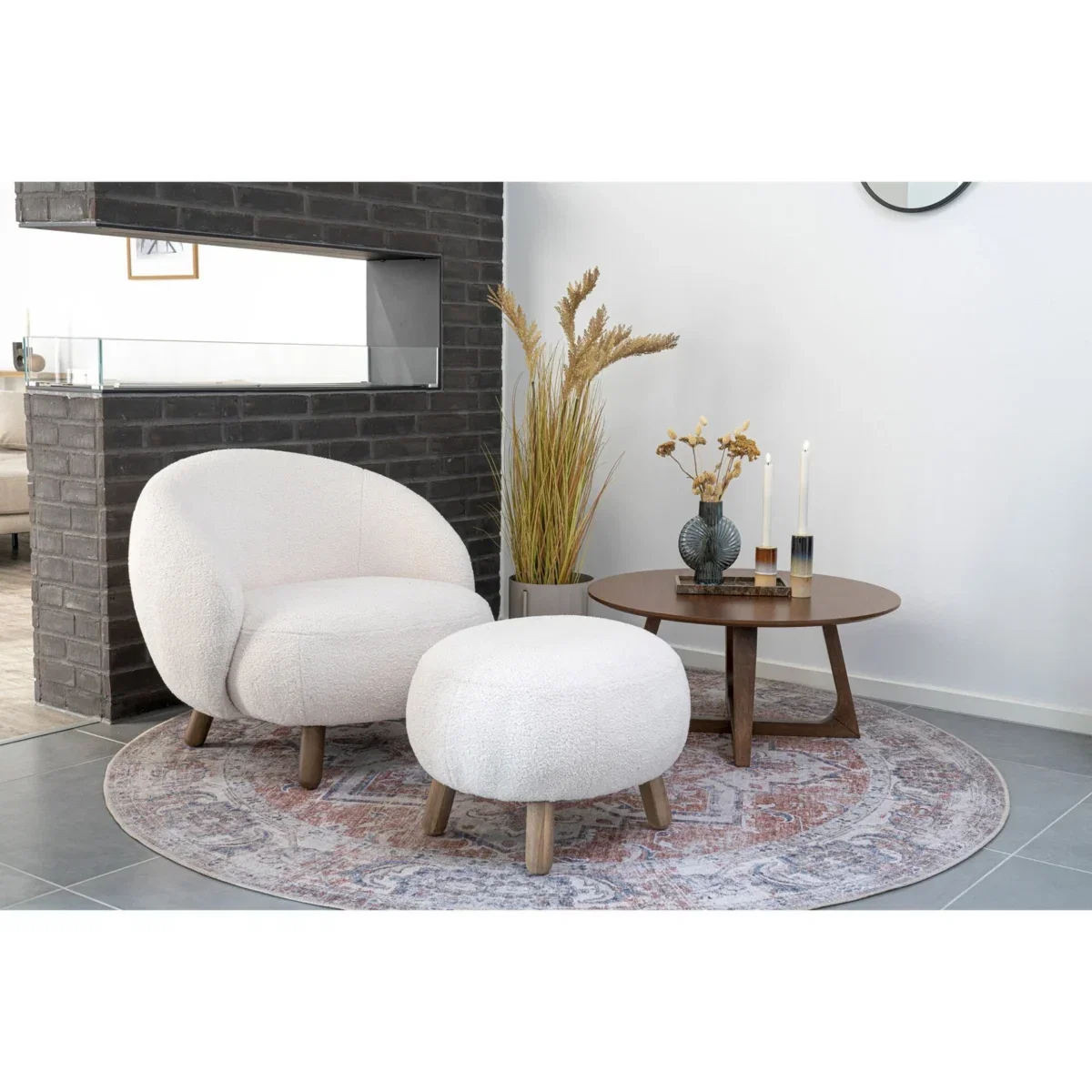 Savona Footrest - Footrest, artificial lambskin, artificial lambskin, white with walnut look legs HN1094 - Afbeelding 4