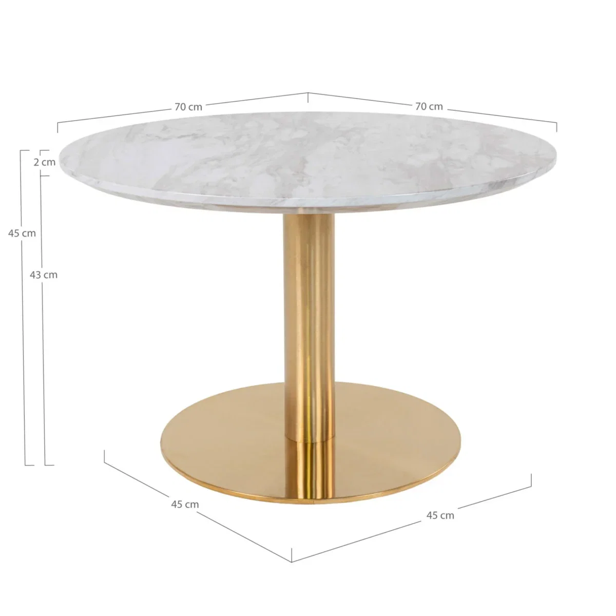 Bolzano Coffee Table - Coffee Table, marble look top, brass look base ø70x45 cm - Afbeelding 4