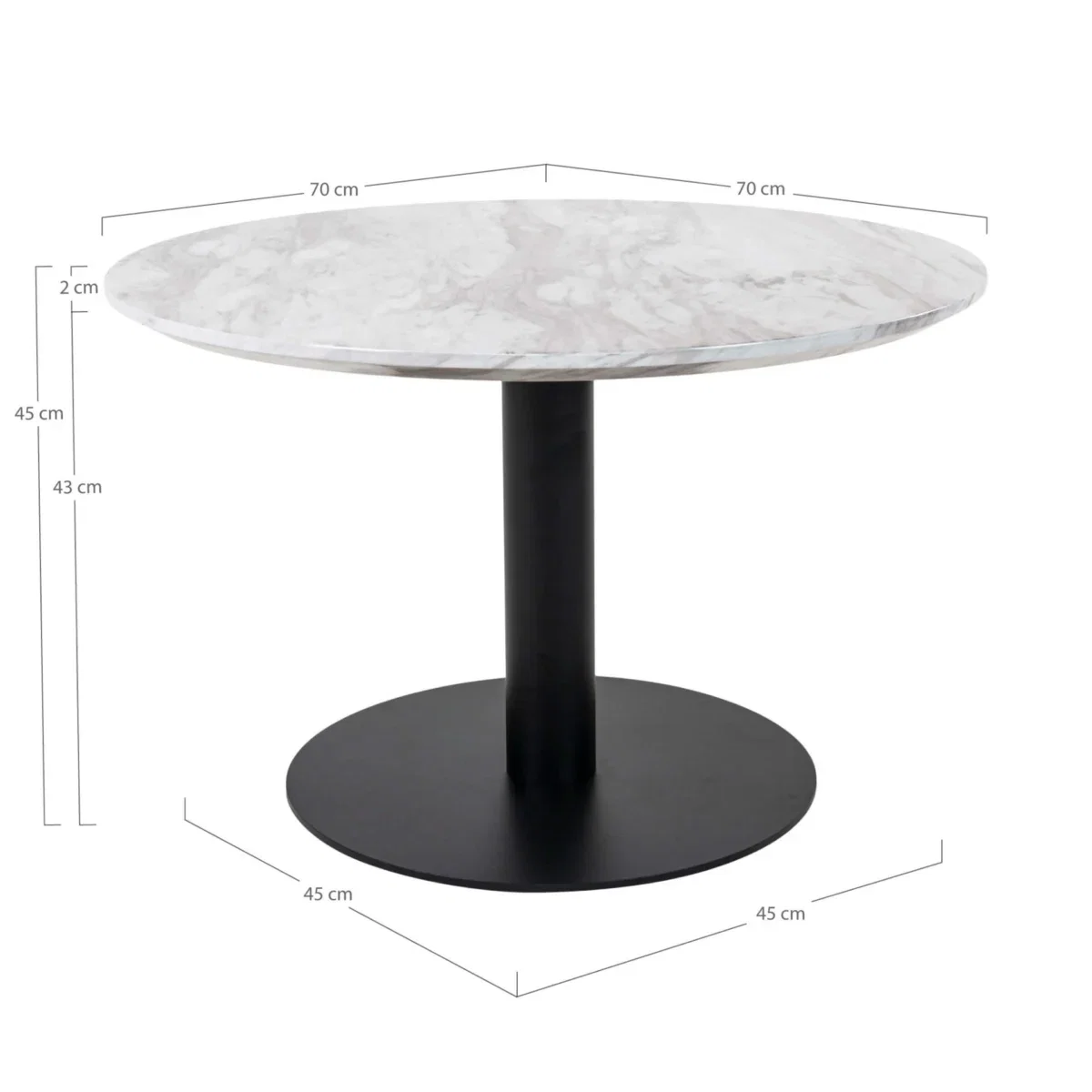 Bolzano Coffee Table - Coffee table, marble look top, white, black base ø70x45 cm - Afbeelding 4