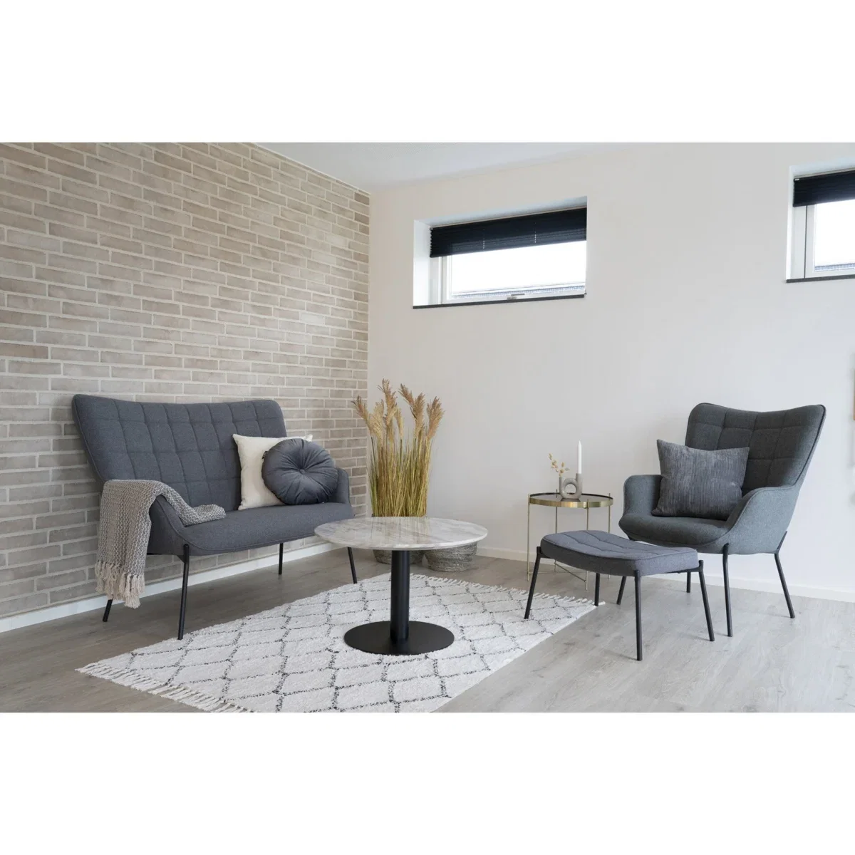 Bolzano Coffee Table - Coffee table, marble look top, white, black base ø70x45 cm - Afbeelding 6