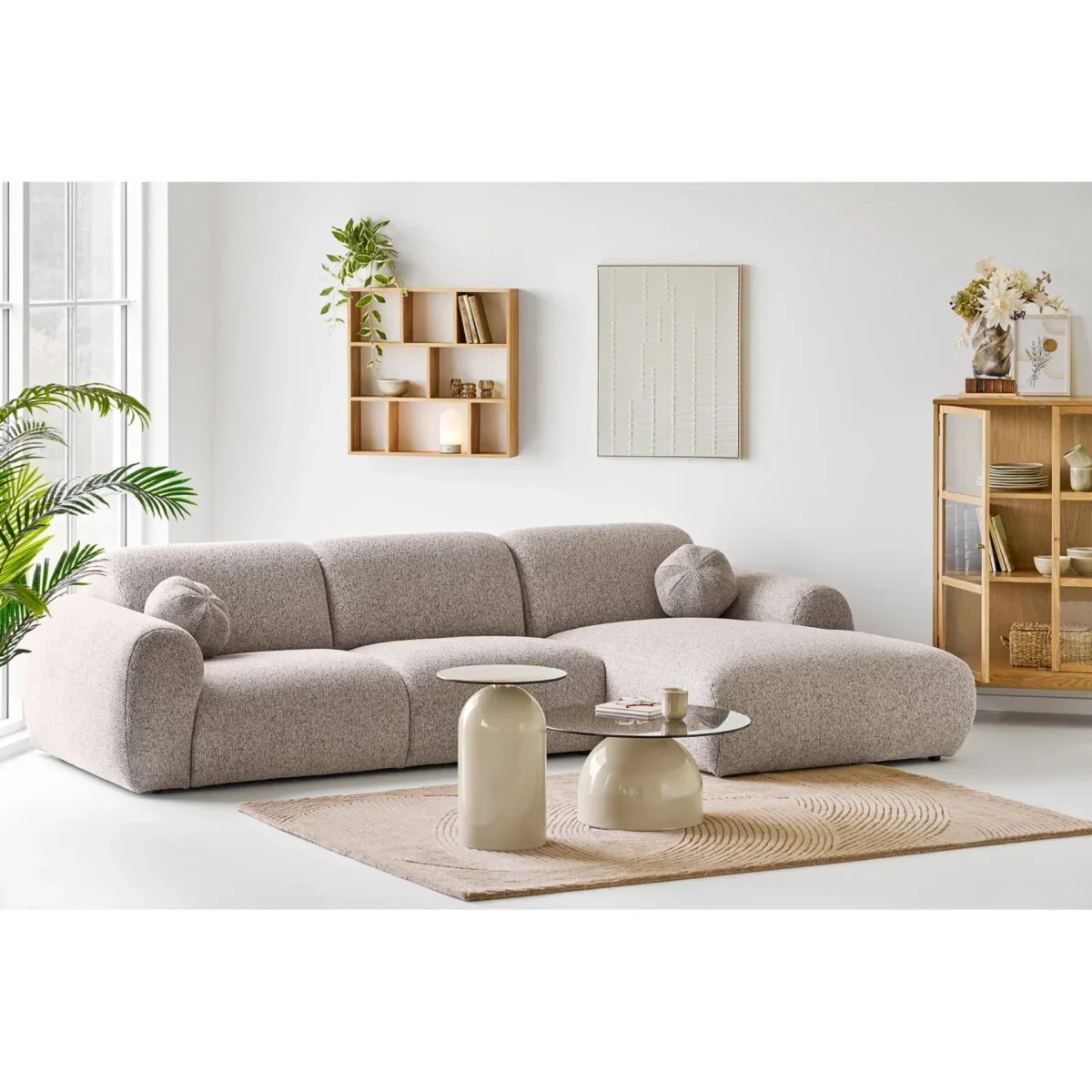 Ravello Coffee Table - Coffee table, tempered glass/metal, grey/beige  ø70x33 cm - Afbeelding 5