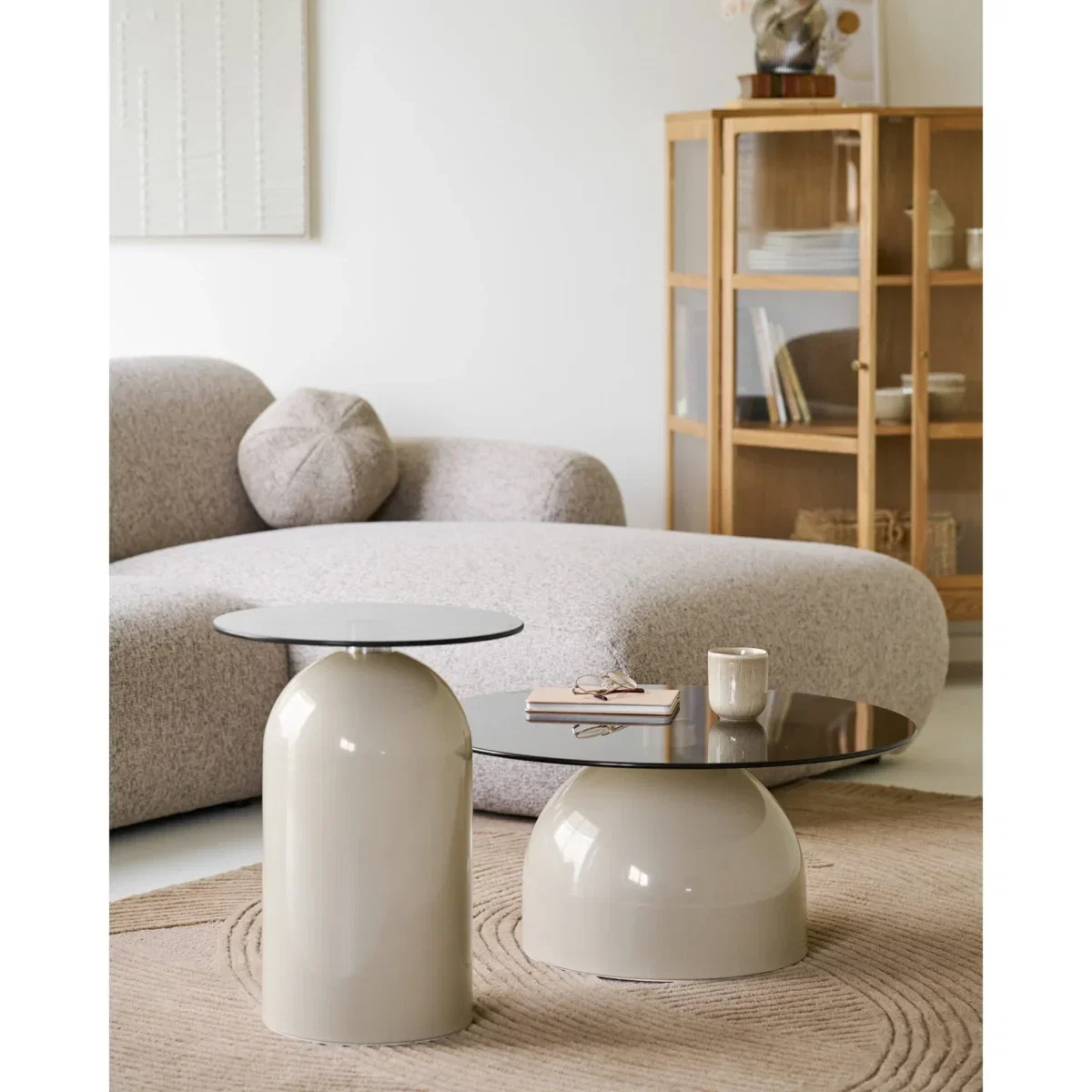 Ravello Coffee Table - Coffee table, tempered glass/metal, grey/beige  ø70x33 cm - Afbeelding 7
