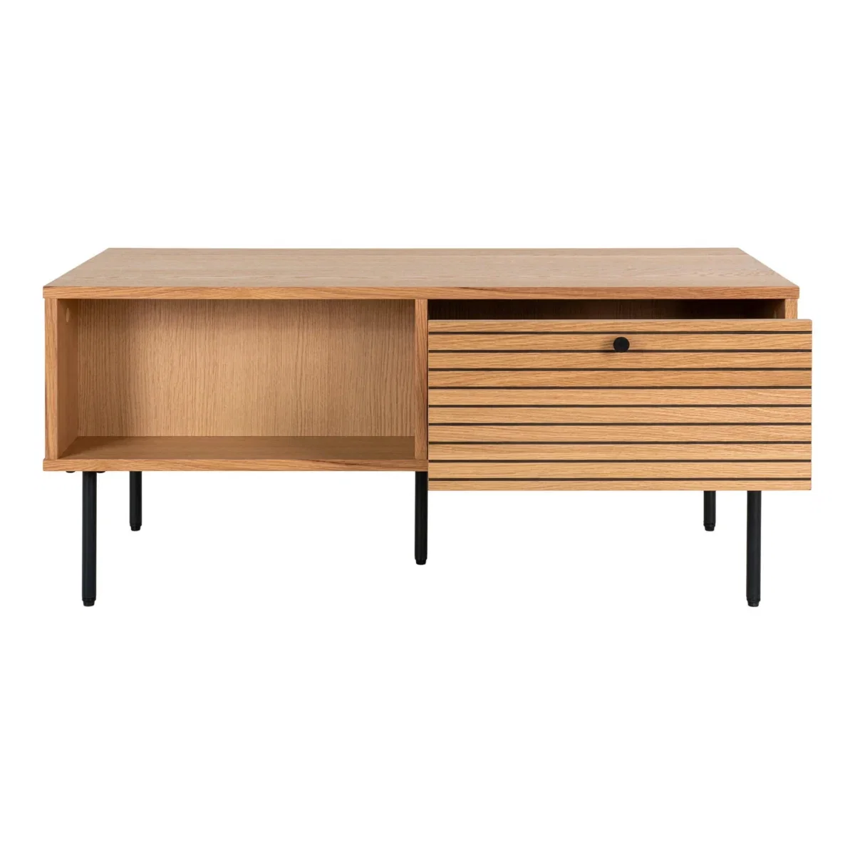 Kyoto Coffee Table - Coffee Table, 2 drawers, oak veneer, natural, black metal legs 50x100x45 cm - Afbeelding 4