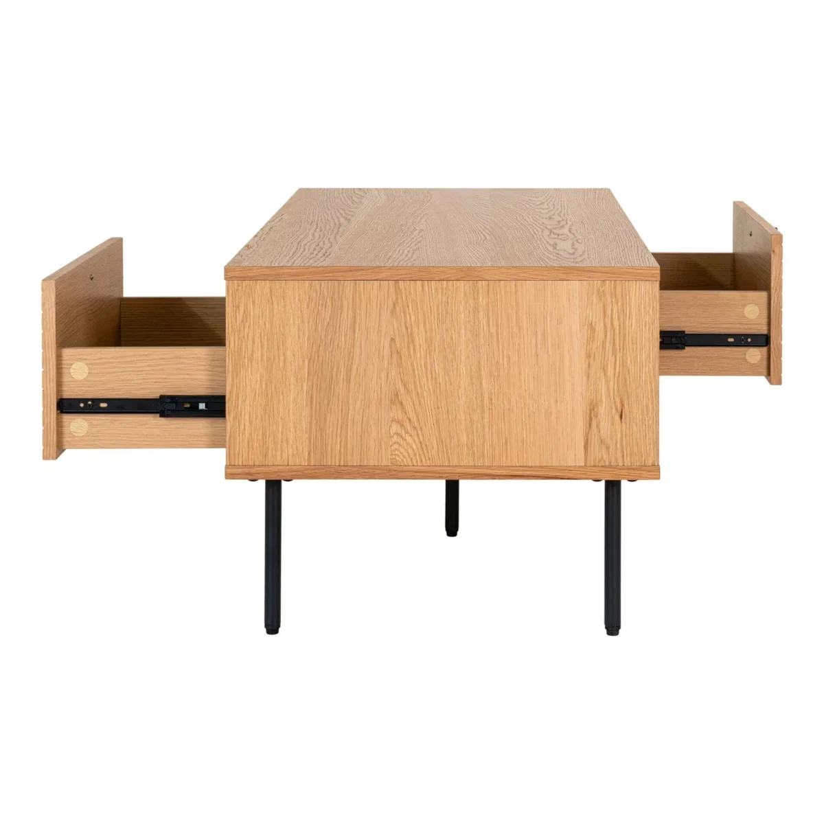 Kyoto Coffee Table - Coffee Table, 2 drawers, oak veneer, natural, black metal legs 50x100x45 cm - Afbeelding 6