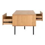 Kyoto Coffee Table - Coffee Table, 2 drawers, oak veneer, natural, black metal legs 50x100x45 cm - Afbeelding 6