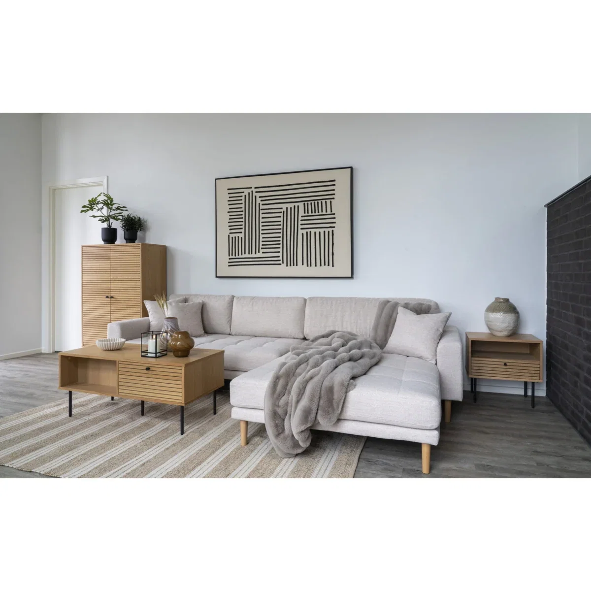 Kyoto Coffee Table - Coffee Table, 2 drawers, oak veneer, natural, black metal legs 50x100x45 cm - Afbeelding 8