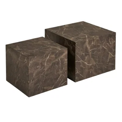 Prague Coffee Table - Coffee table, marble look, brown set of 2