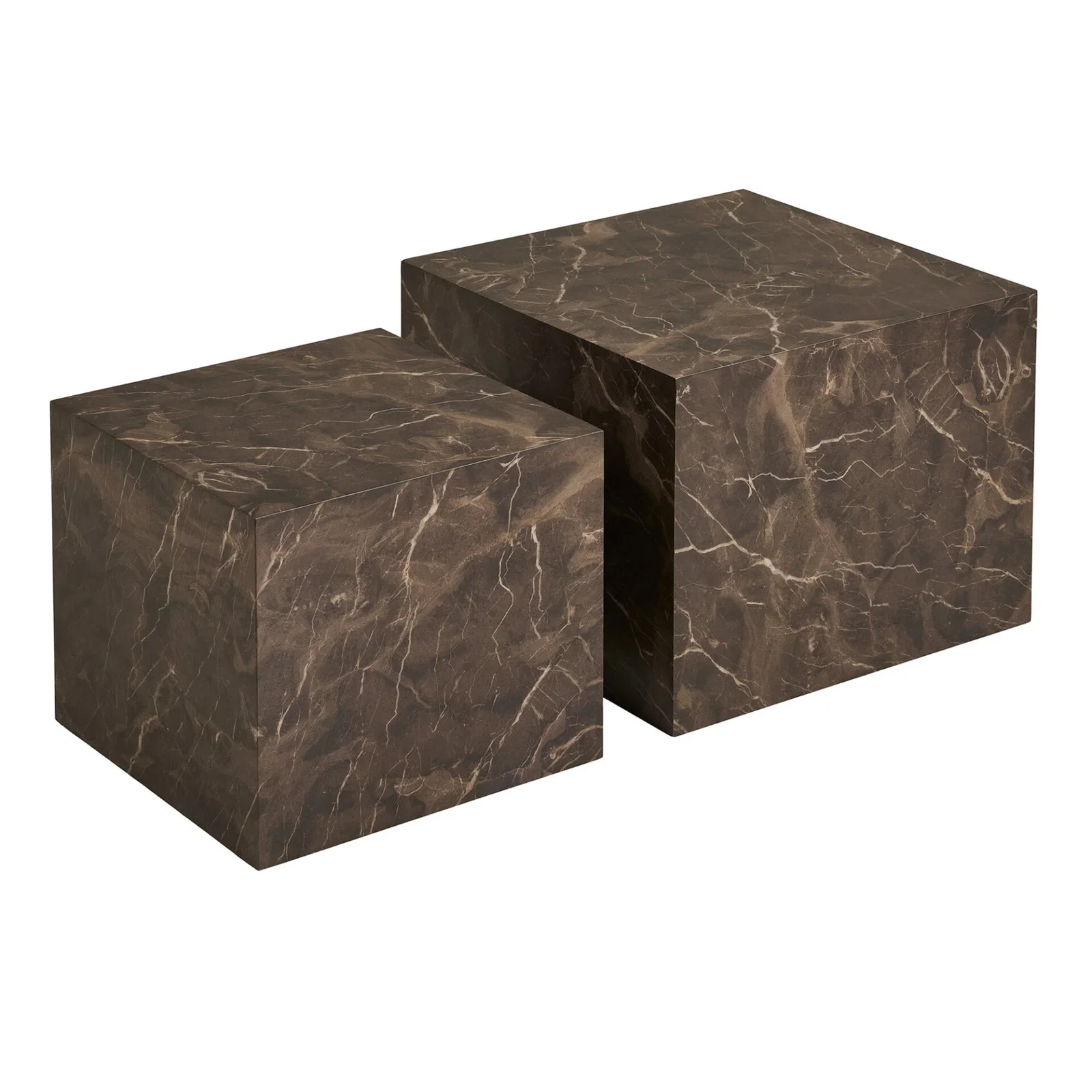 2102065-0.webp Prague Coffee Table - Coffee table, marble look, brown set of 2 - Afbeelding 1