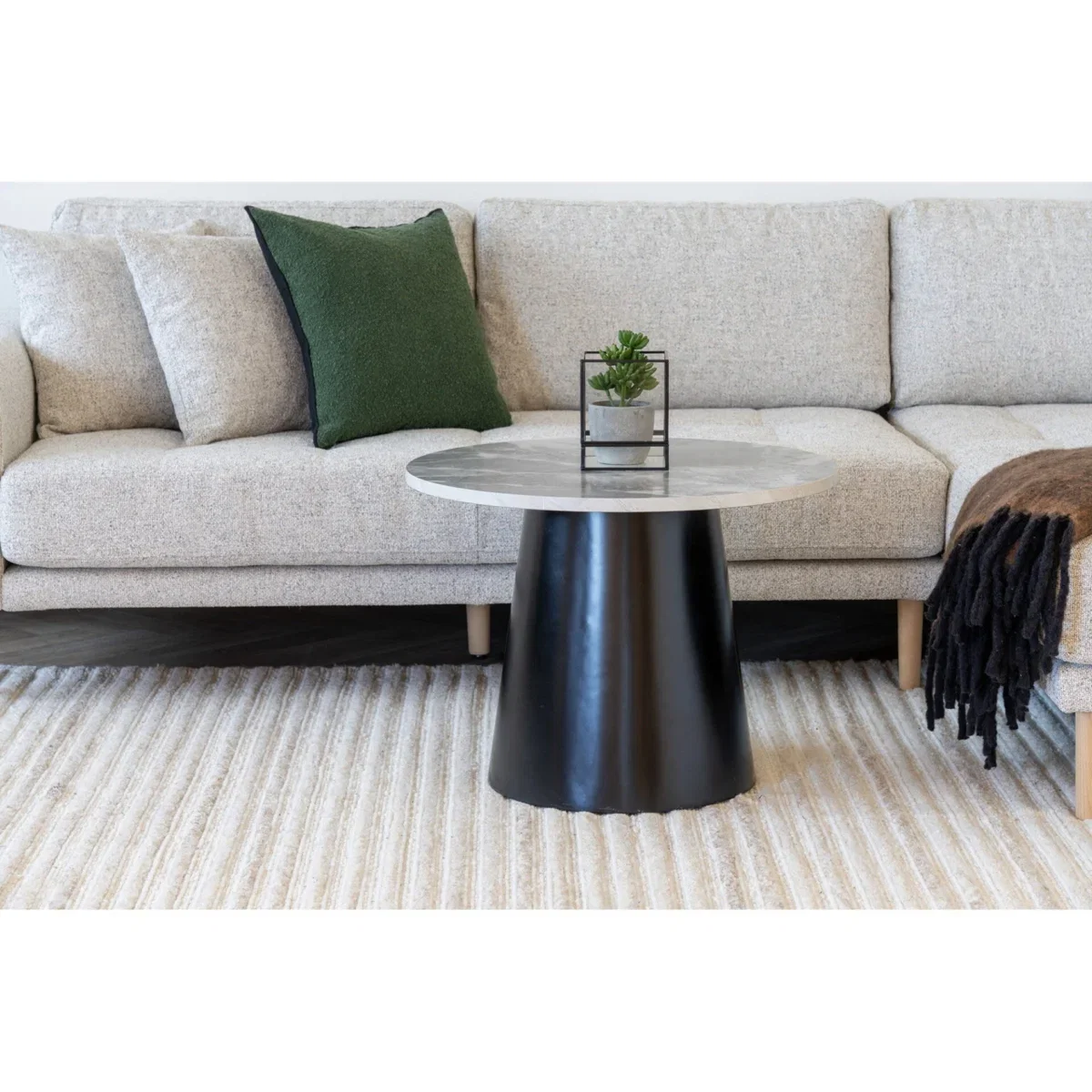 Brito Coffee Table - Coffee table, marble look, grey/black ø60x45 cm - Afbeelding 4