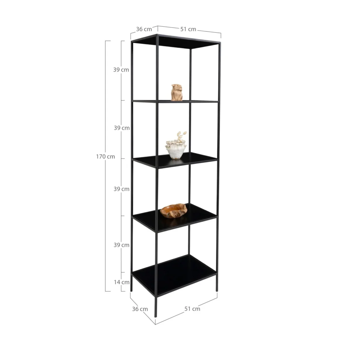Vita shelf - Shelf, 5 shelves, black, black frame 51x36x170 cm - Afbeelding 5