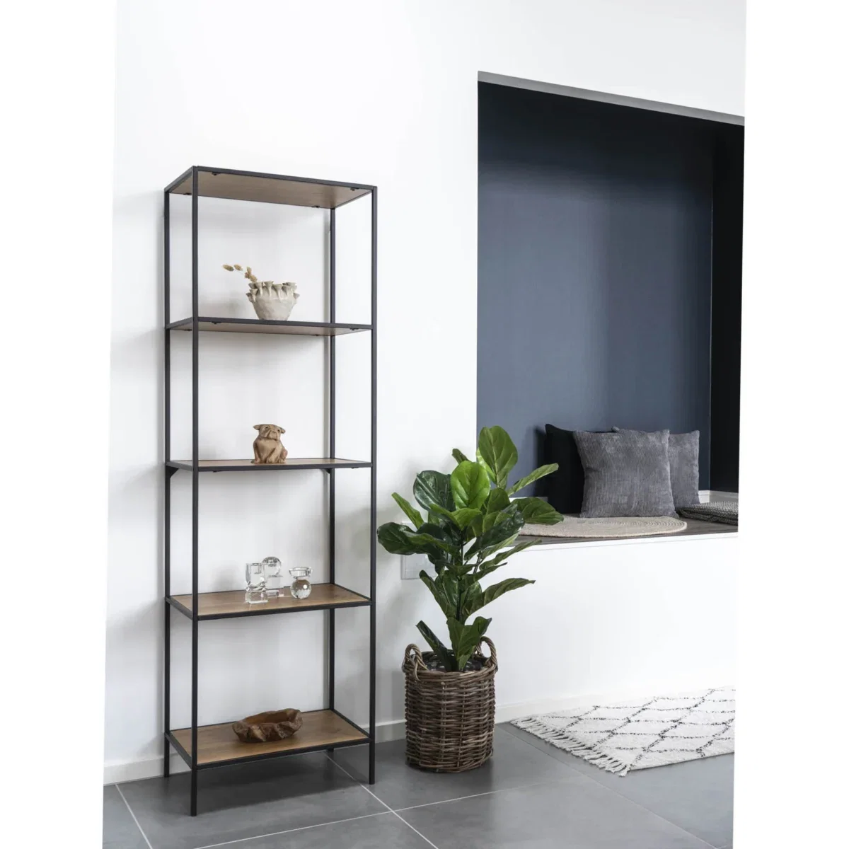 Vita shelf - Shelf, 5 shelves, oak look, black frame 51x36x170 cm - Afbeelding 6