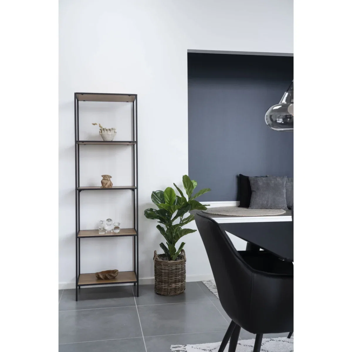 Vita shelf - Shelf, 5 shelves, oak look, black frame 51x36x170 cm - Afbeelding 8