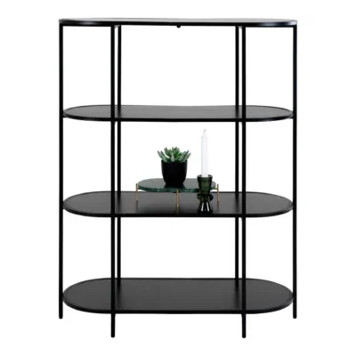 Vita shelf - Oval shelf, 4 shelves, black, black frame 85x36x111 cm