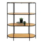 Vita shelf - Oval shelf, 4 shelves, oak look, black frame 85x36x111 cm