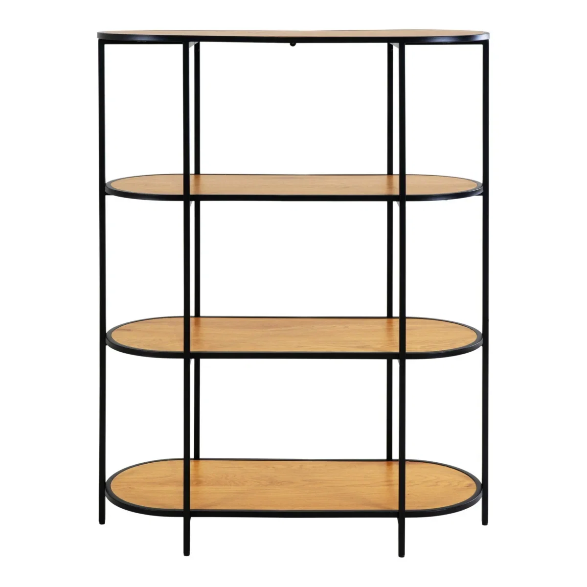 Vita shelf - Oval shelf, 4 shelves, oak look, black frame 85x36x111 cm - Afbeelding 2