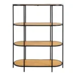Vita shelf - Oval shelf, 4 shelves, oak look, black frame 85x36x111 cm - Afbeelding 2