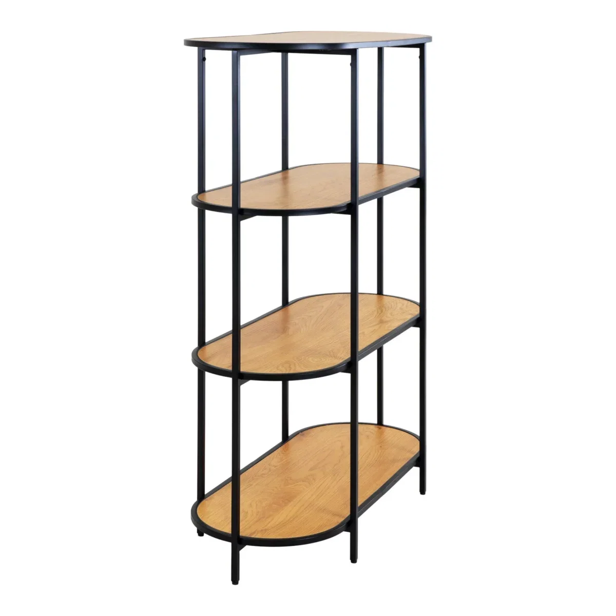 Vita shelf - Oval shelf, 4 shelves, oak look, black frame 85x36x111 cm - Afbeelding 3