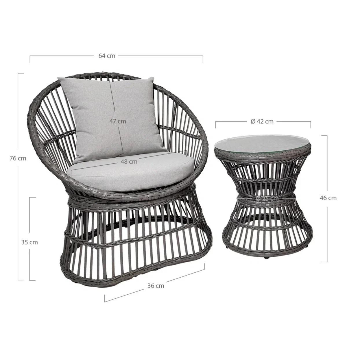 Natal Lounge Set - Lounge Set, rattan, grey, incl. cushions - Afbeelding 2