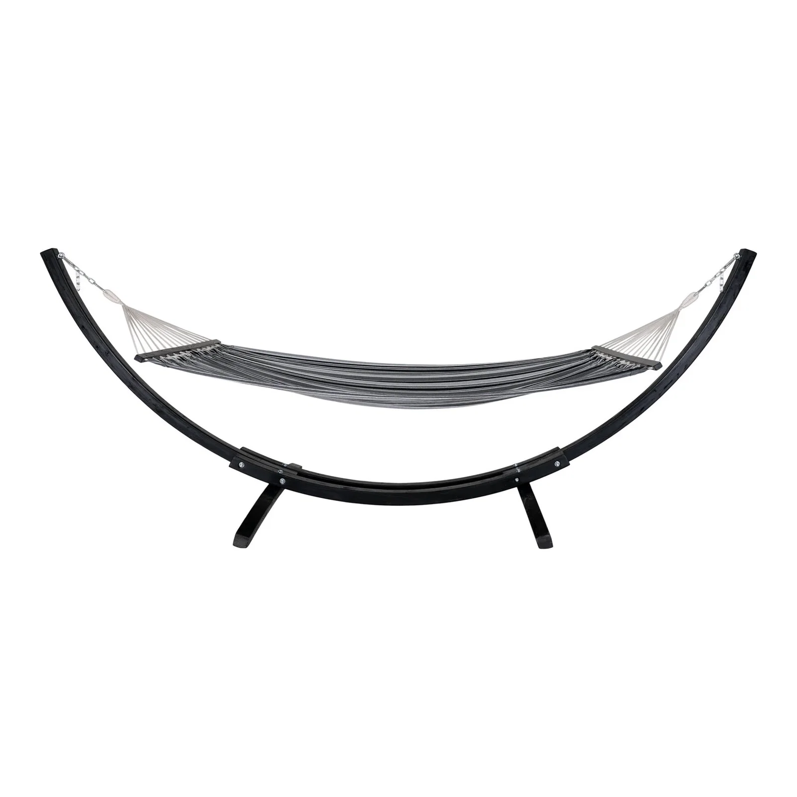 7801150-0.webp Tripoli Hammock - Hammock on wooden stand, larch, polyester/cotton, black/grey/white - Afbeelding 1