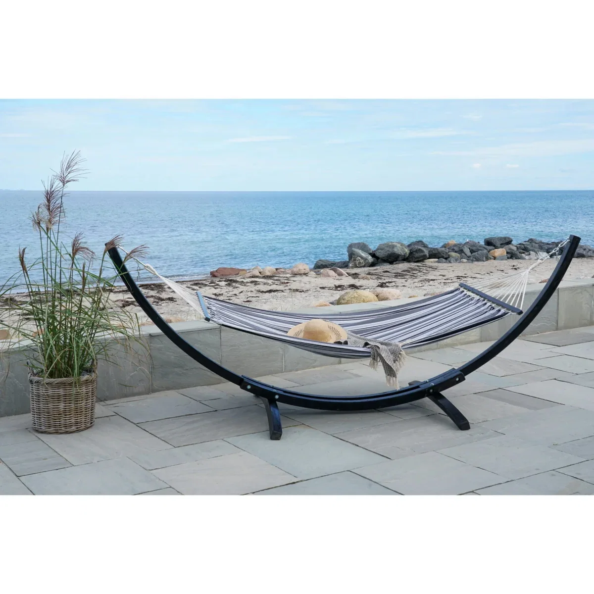 Tripoli Hammock  - Hammock on wooden stand, larch, polyester/cotton, black/grey/white - Afbeelding 6