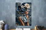 Glasschilderij Vrouw blauw-wit