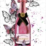 Glasschilderij met goudfolie 60x80cm Champagne met vlinders